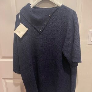 Navy Blue Knit Sweater with Button Detail